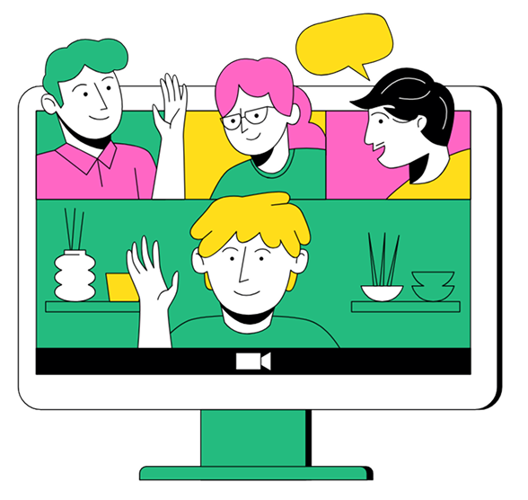 オンラインで対話する人々のイラスト