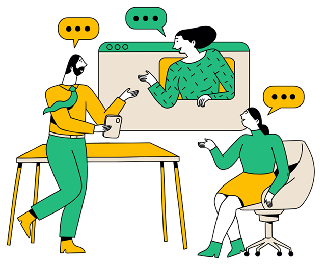 対話しながら考える人々のイラスト