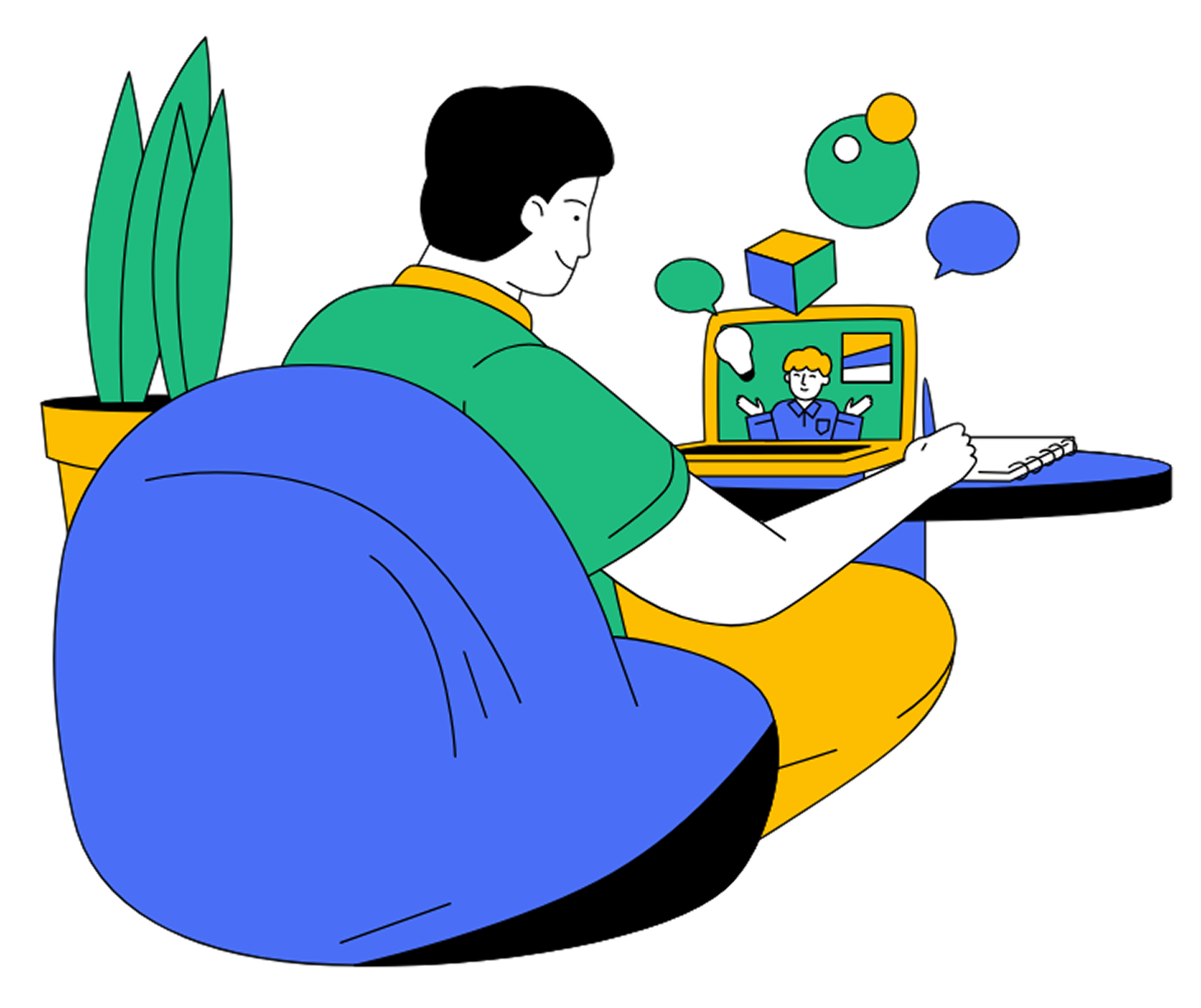 一人で考えながら学ぶ人のイラスト