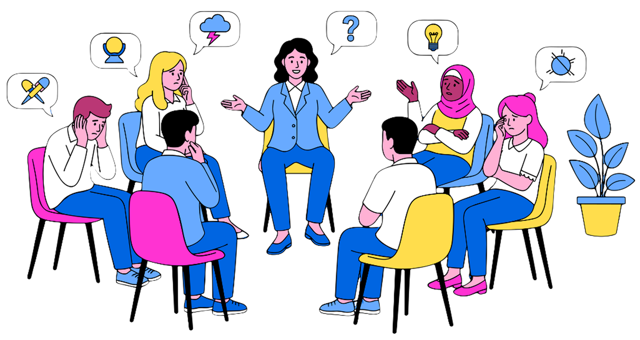 対話しながら考える人々のイラスト